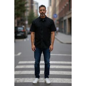 Express Men's 100% Cotton Short Sleeve Dress Shirt Black Size LG